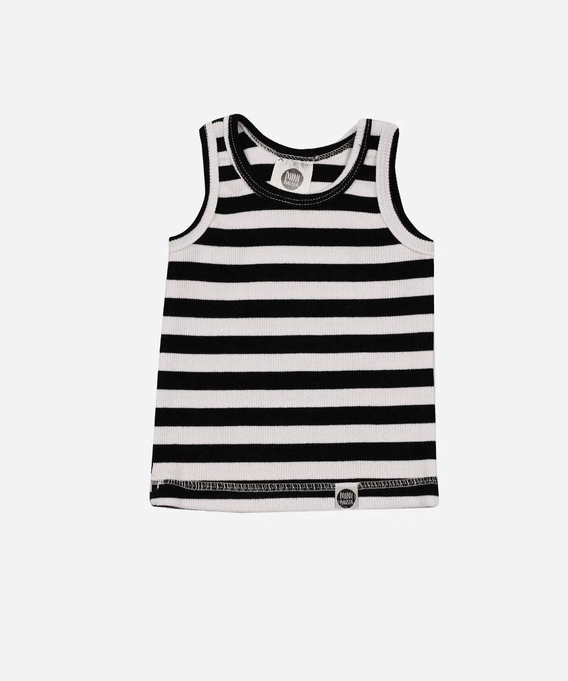 Regata Infantil Unissex Canelado Listras Preto e Branco - MiniMalista Baby - 0.3, b2b, black-friday, Calor, com-desconto-mm10, Menino, Neutro, tab-tam-regata, Unissex, Verão -bebê-minimalista-estiloso