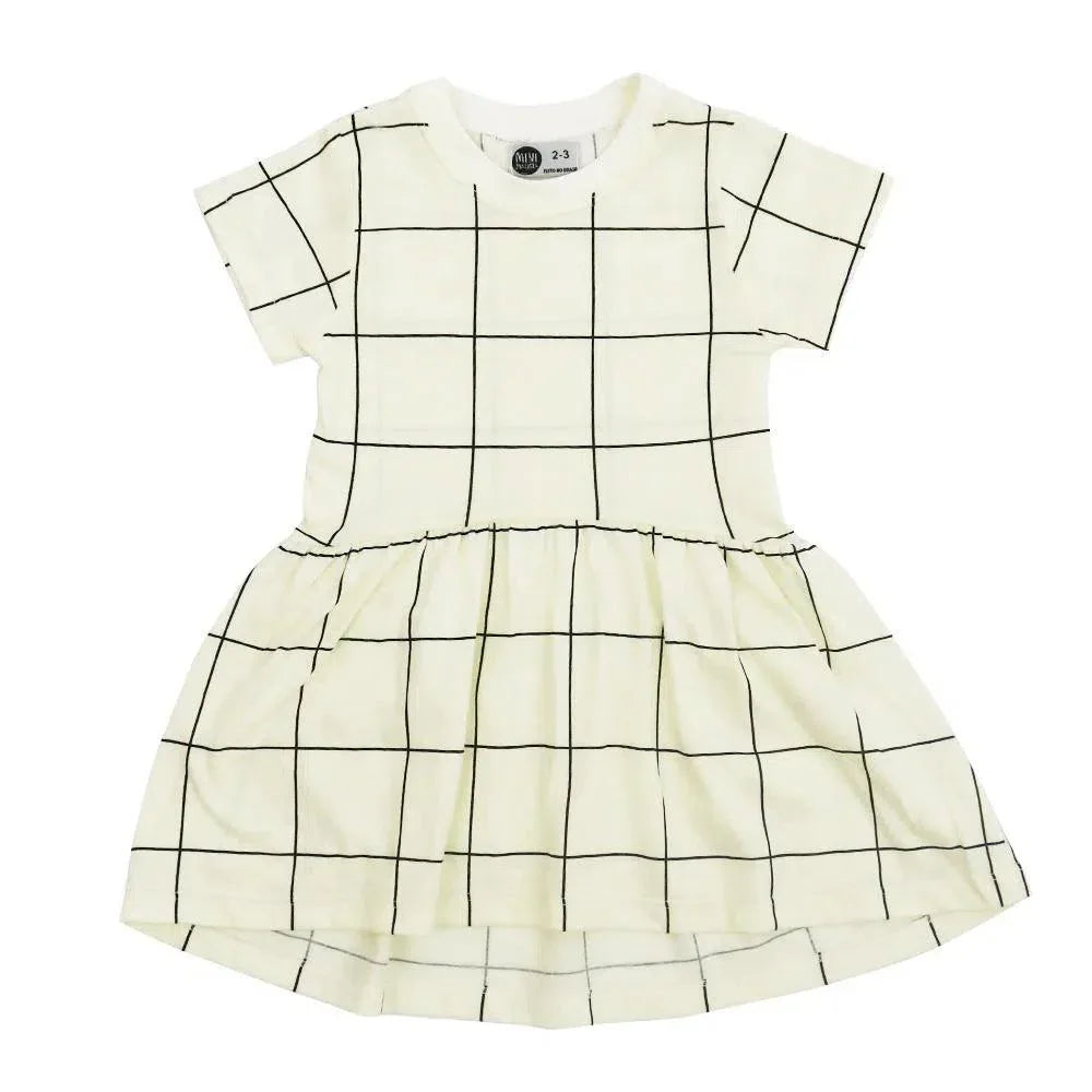 Vestido de Verão Infantil Meia Malha Mullet Manga Curta Grid Creme - MiniMalista Baby - Ano Novo, b2b, Calor, Kids, Menina, outlet, Reveillon, SALE-FINAL, tab-tam-vestido-manga-curta, Verão, últimas-peças -bebê-minimalista-estiloso