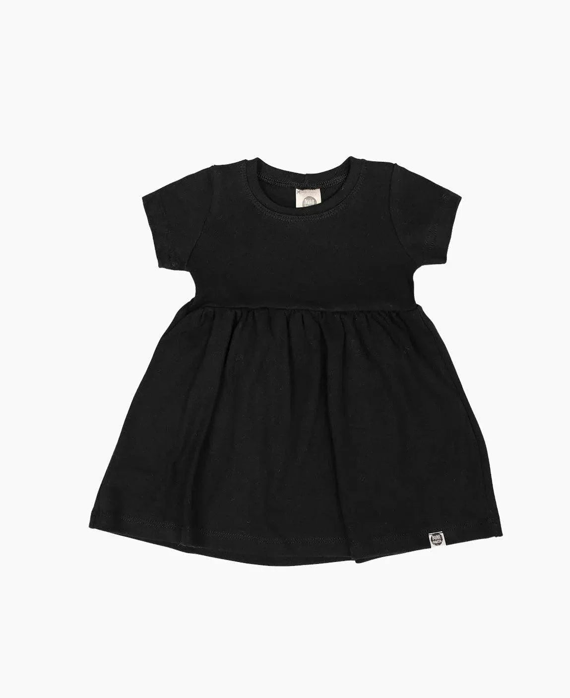 Vestido Infantil com Manga Curta MiniMalista | Liso Preto - MiniMalista Baby - 0.2, 0.3, b2b, black-friday, Calor, com-desconto-mm10, Kids, Menina, tab-tam-vestido-manga-curta, Verão -bebê-minimalista-estiloso