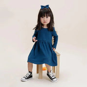 Vestido Infantil Manga Longa MiniMalista | Liso Azul Sky - MiniMalista Baby - 0.3, 0.45, b2b, black-friday, com-desconto-mm10, Frio, Kids, Menina, SALE-FINAL, tab-tam-vestido-manga-longa -bebê-minimalista-estiloso