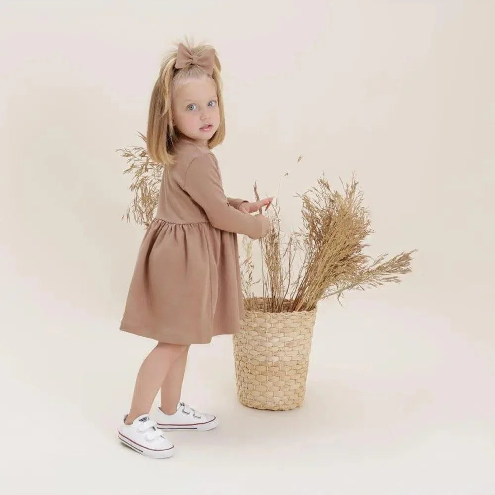 Vestido Infantil Manga Longa MiniMalista | Liso Mocha - MiniMalista Baby - 0.3, 0.4, b2b, black-friday, com-desconto-mm10, Frio, Kids, Menina, SALE-FINAL, tab-tam-vestido-manga-longa, Winter Sale 40% -bebê-minimalista-estiloso