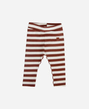 Calça Slim Canelada Bebê Unissex Listras Caramelo e Branco Off — malha 100% algodão canelado quentinho macio, cós elástico sem cadarço, produzida no Brasil pela MiniMalista Baby