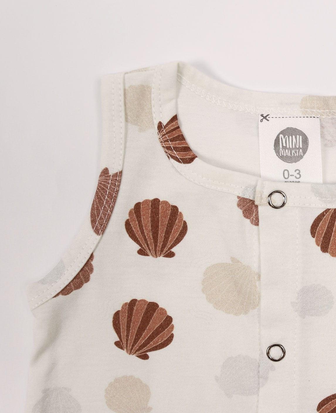 Macaquinho de Verão Botões Regata Unissex | Seashell - MiniMalista Baby - 0.3, b2b, Baby, black-friday, Calor, com-desconto-mm10, Kids, Menina, Menino, Neutro, tab-tam-macaquinho-tank-romper, Unissex, Verão -bebê-minimalista-estiloso